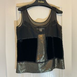 Diane Von Furstenberg Black and Bronze Tank Top, velvet/ beaded, size 10